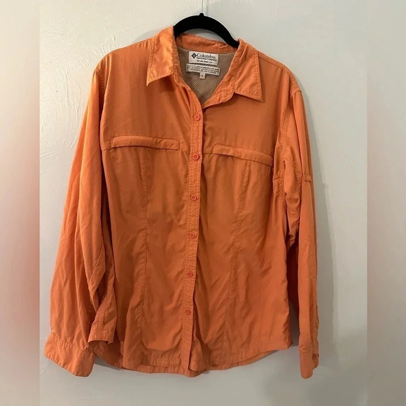 Columbia Outdoor Button Down Long Sleeve Shirt Size Large Orange Fishing - Picture 1 of 5